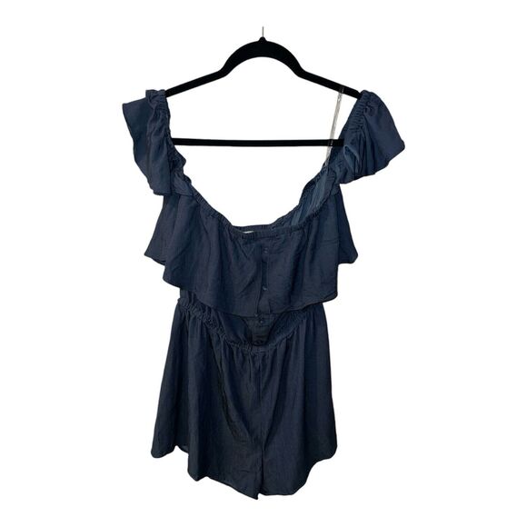 LE LIS Ruffled Shorts Romper Womens Large Off Shoulder Cottagecore peasant boho - Picture 1 of 8